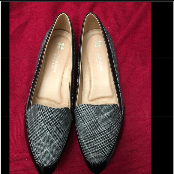 Naturalizer Shoes - Naturalizer gray plaid black smooth slip on shoes.